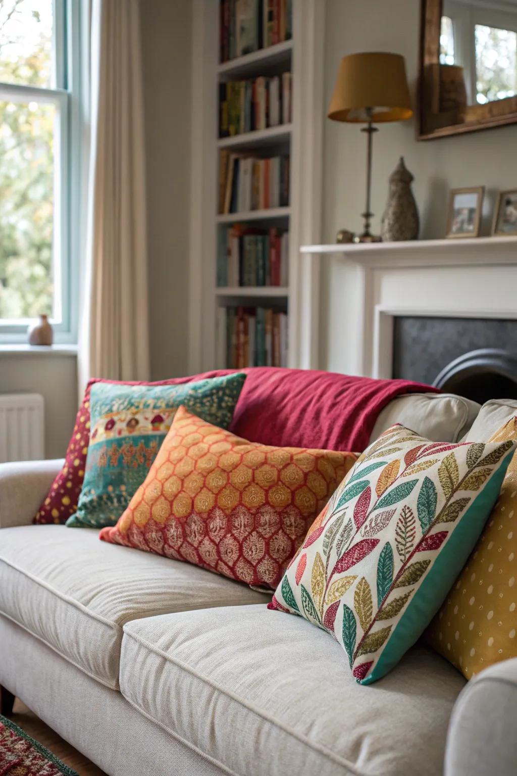 Transform your sofa with a vibrant array of decorative pillows.