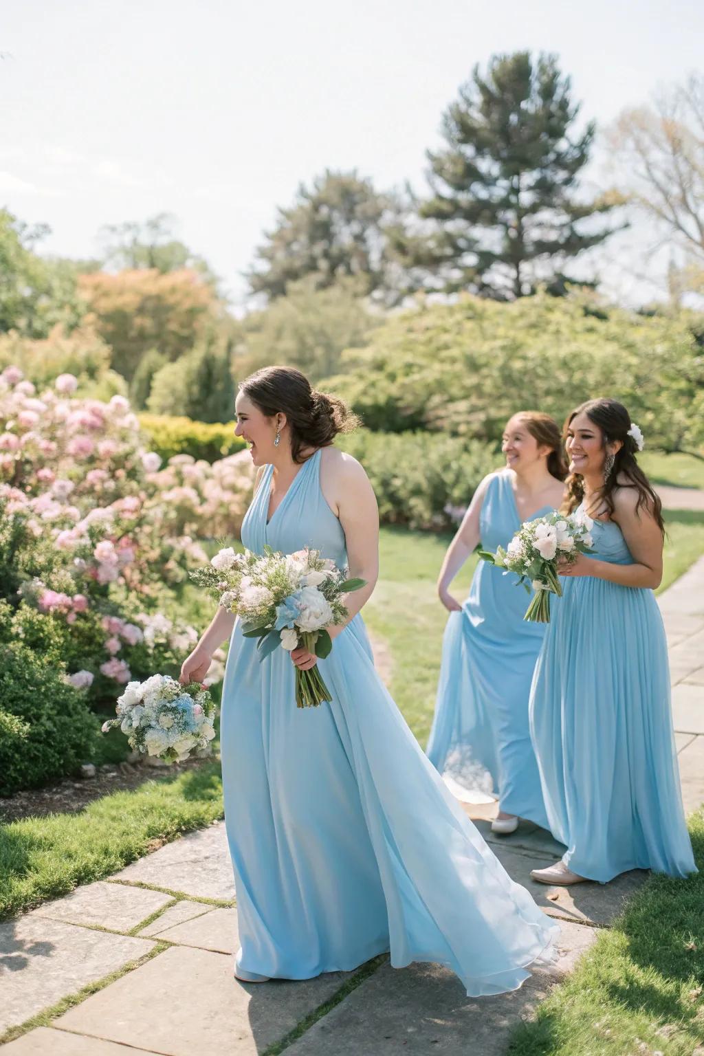 Baby blue bridesmaid dresses bring a fresh and elegant vibe to the bridal party.