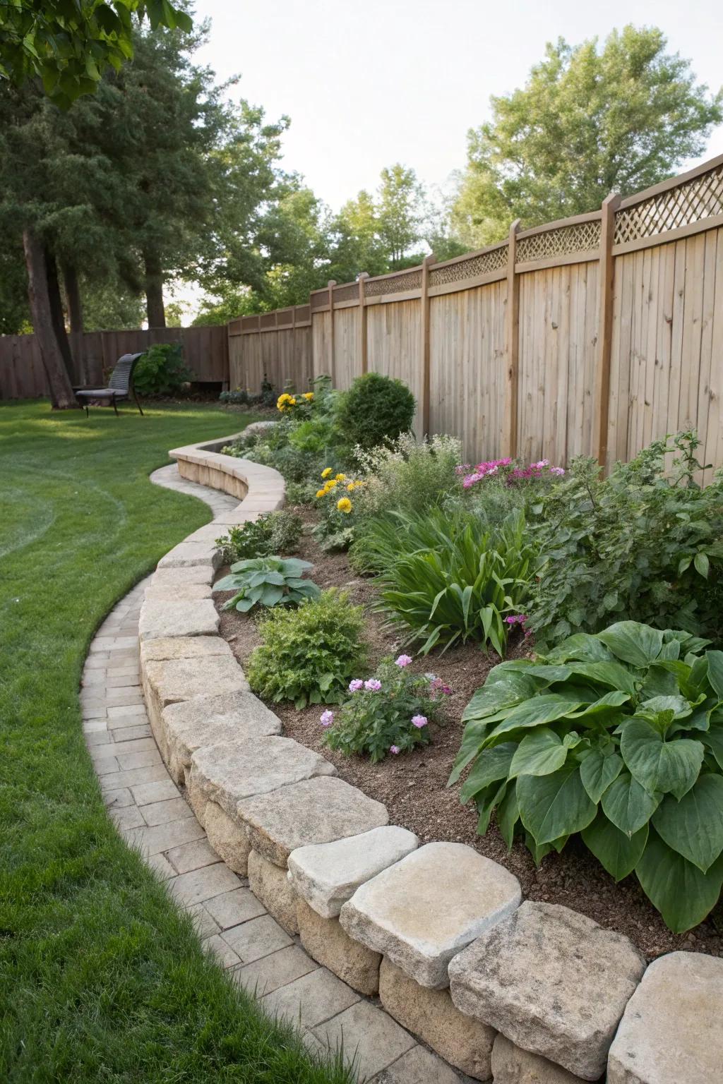 Curvy stone edging that hugs your garden with charm.