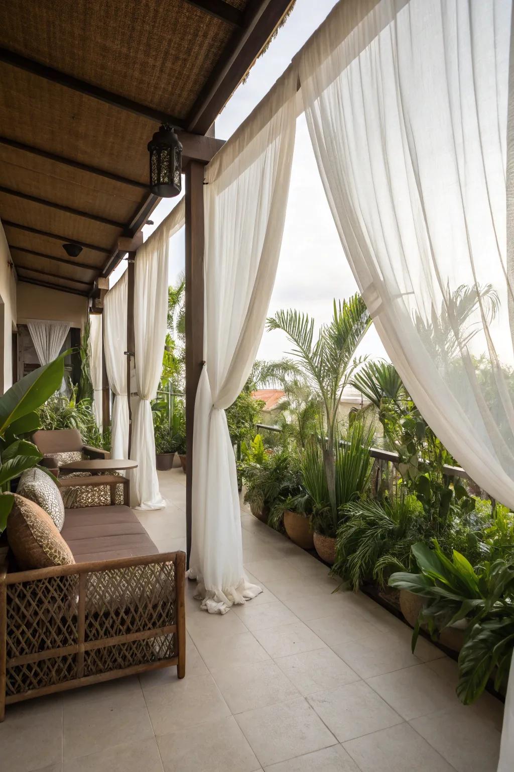 Craft a serene atmosphere with sheer fabric drapes.