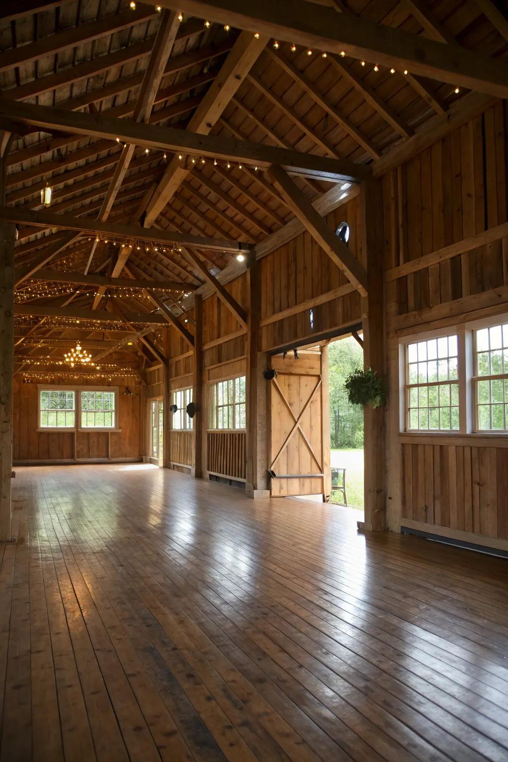 Wooden floors give your barn a touch of rustic elegance.