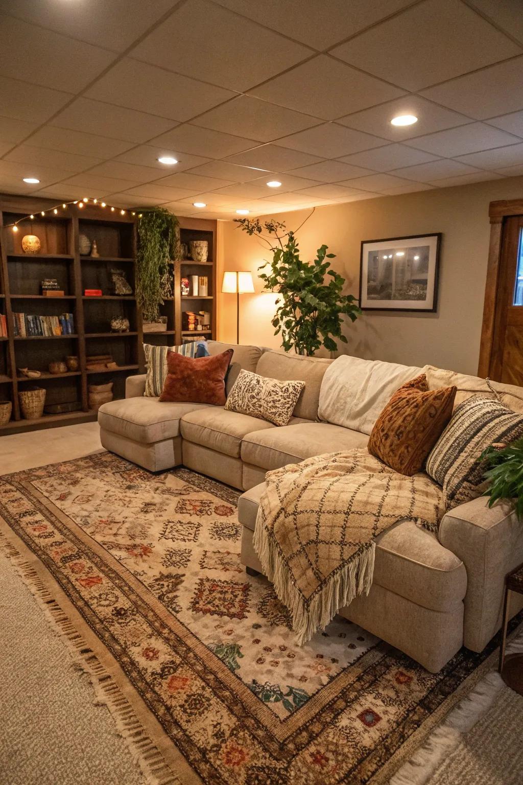 A snug basement living space, the perfect setting for family moments.