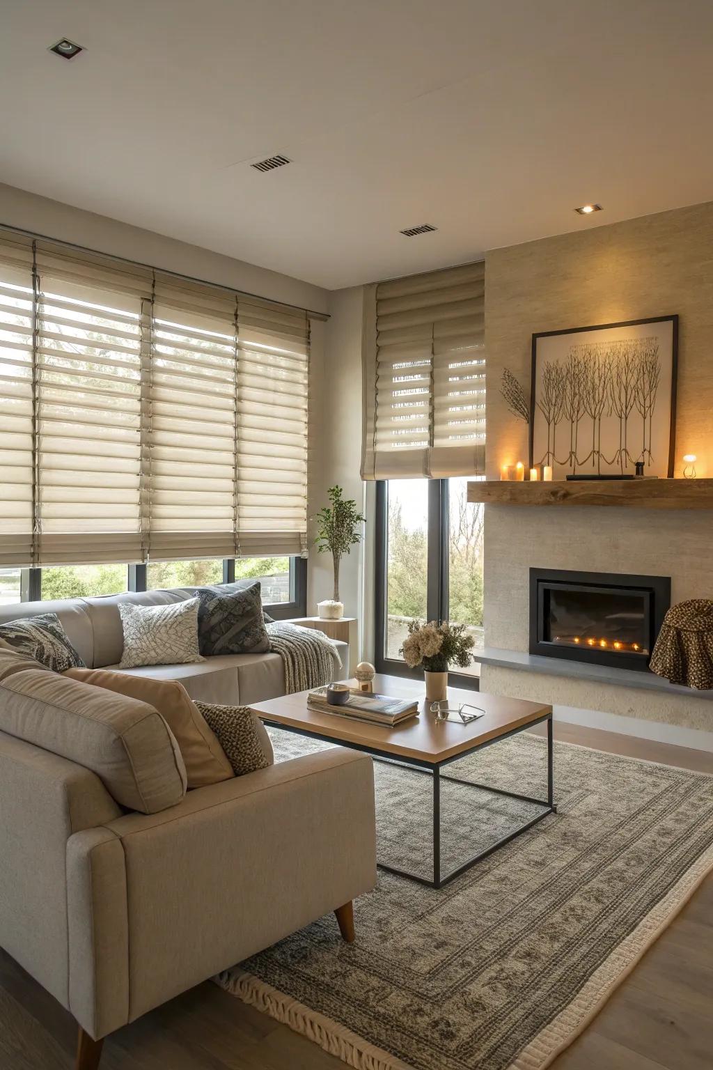 Neutral-toned blinds that blend effortlessly with any interior style.