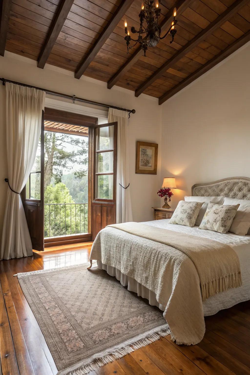 Warm and inviting bedroom with classic hardwood floors