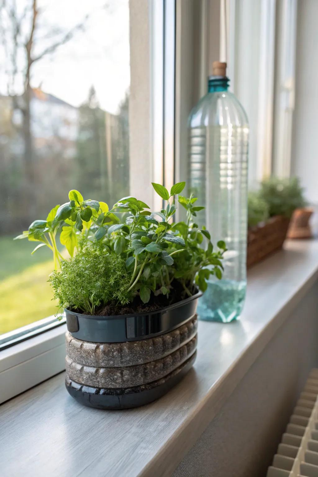 Turn plastic bottles into charming planters for a splash of green.