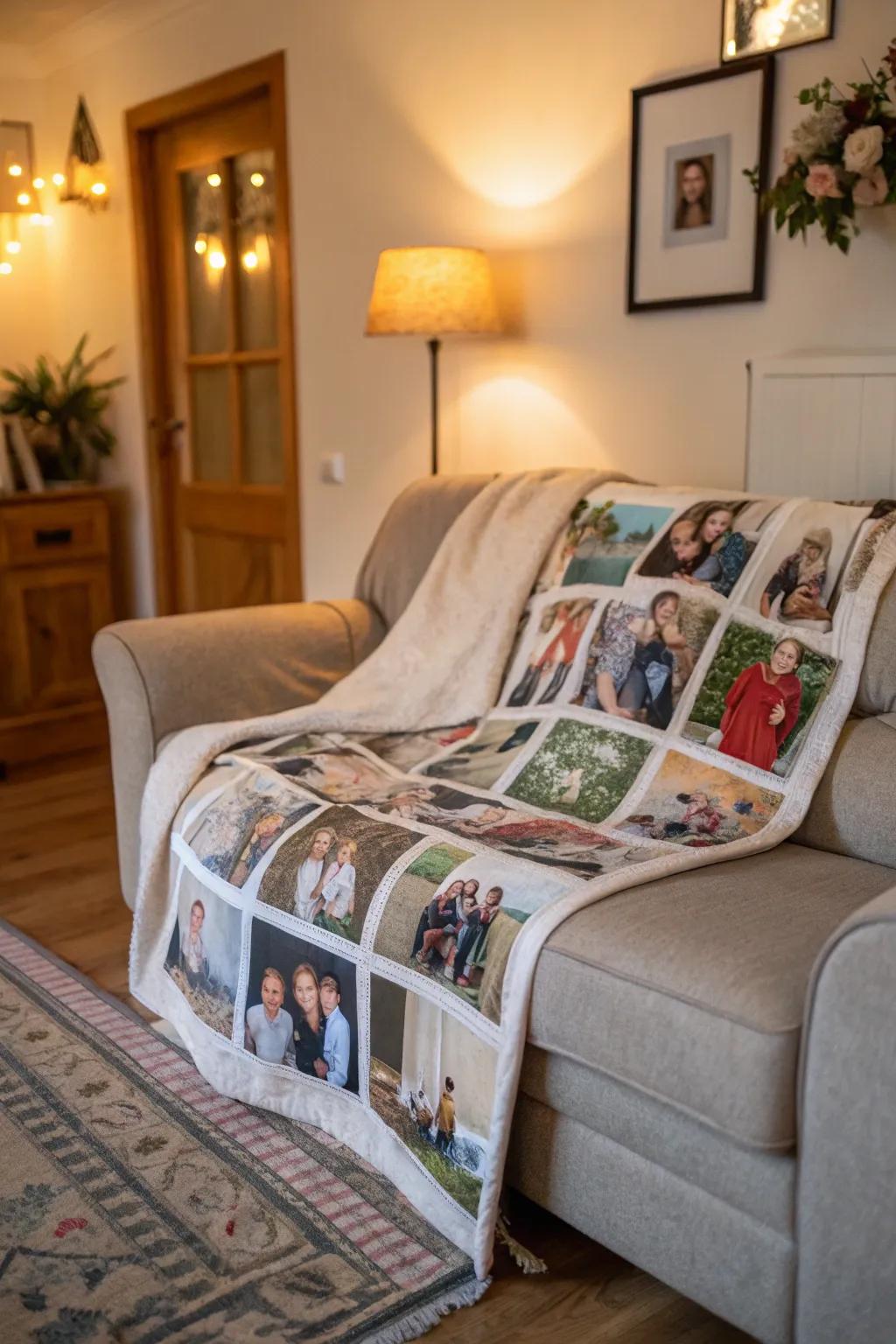 A family collage blanket, a tapestry woven with cherished family moments.