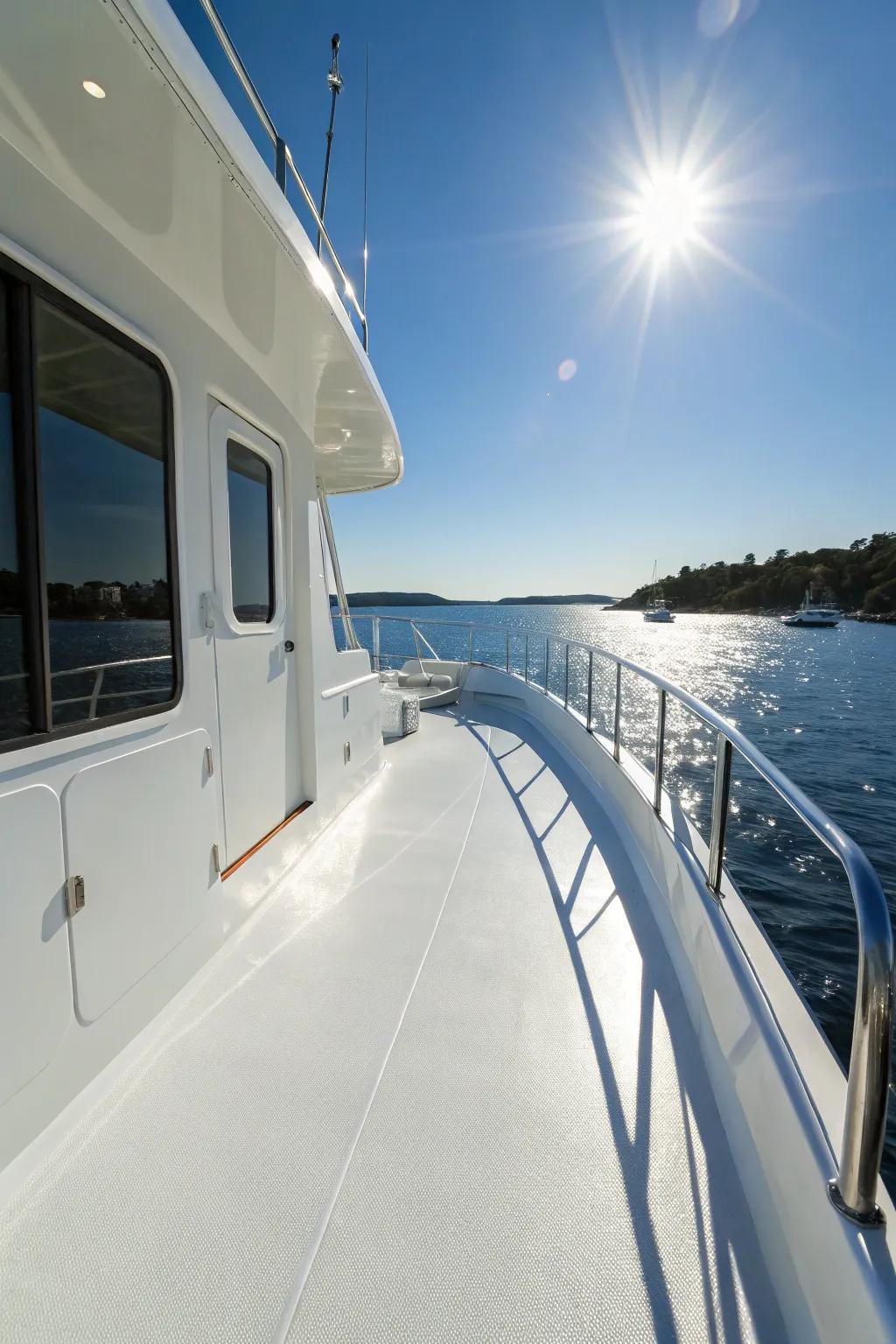 A classic white deck provides a clean and ageless appearance.