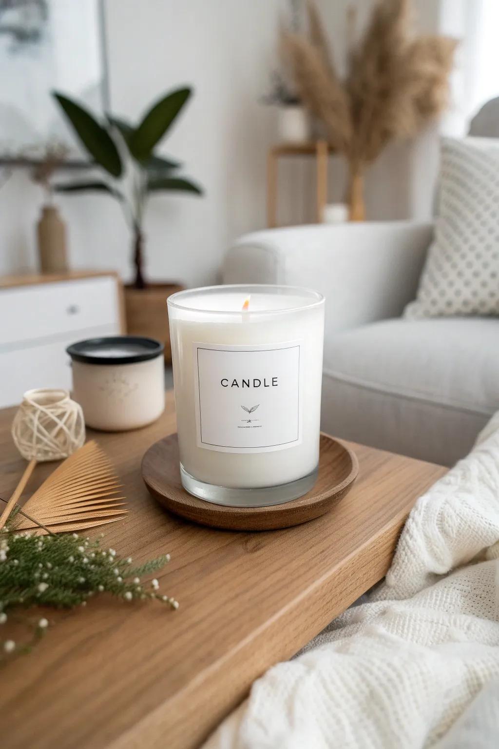 Minimalist candle labels conveying elegance in their simplicity.