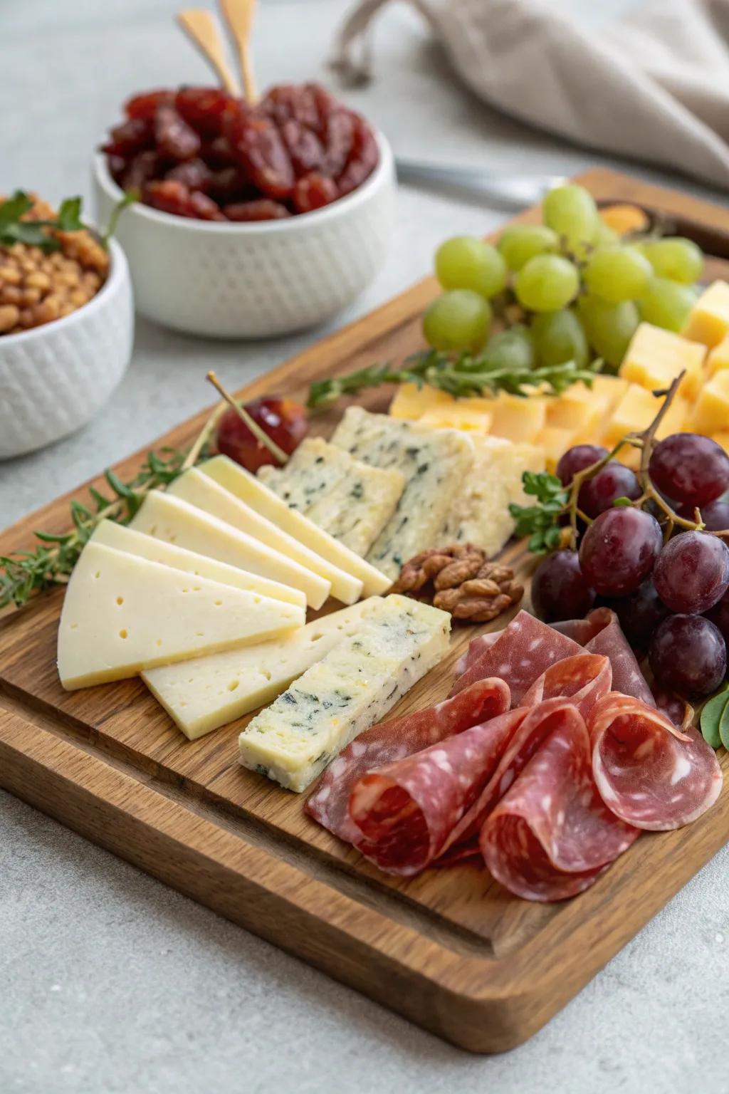 A timeless classic charcuterie board layout.