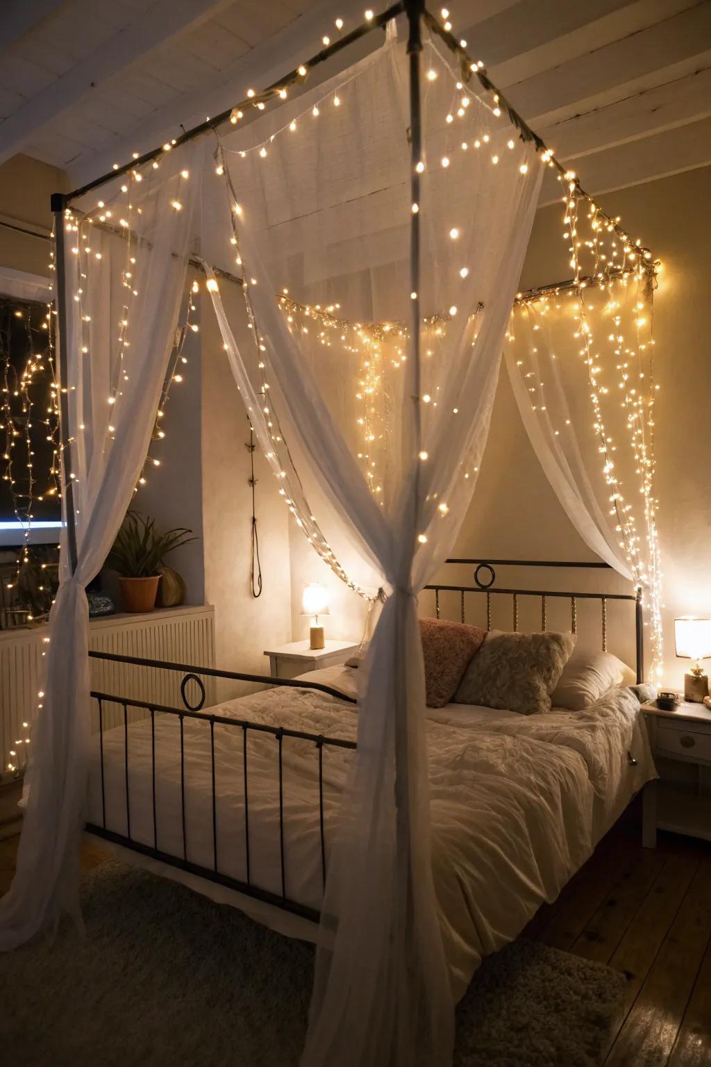 Fairy lights creating a magical glow in a cozy room.