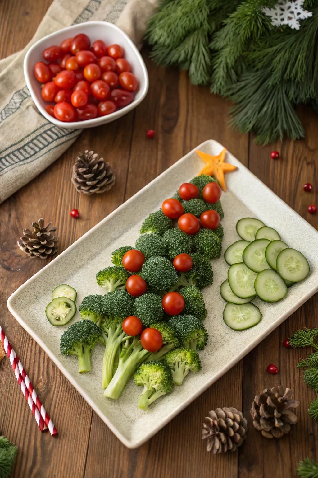 A classic Christmas tree veggie tray design that's both festive and healthy.