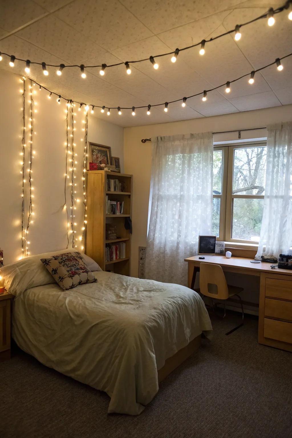 Add a warm glow to your dorm with a simple string of lights.