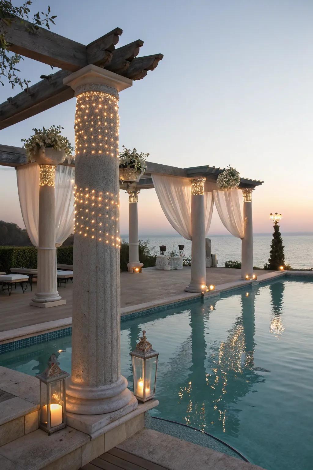 Create a resort-like vibe with poolside column lighting.