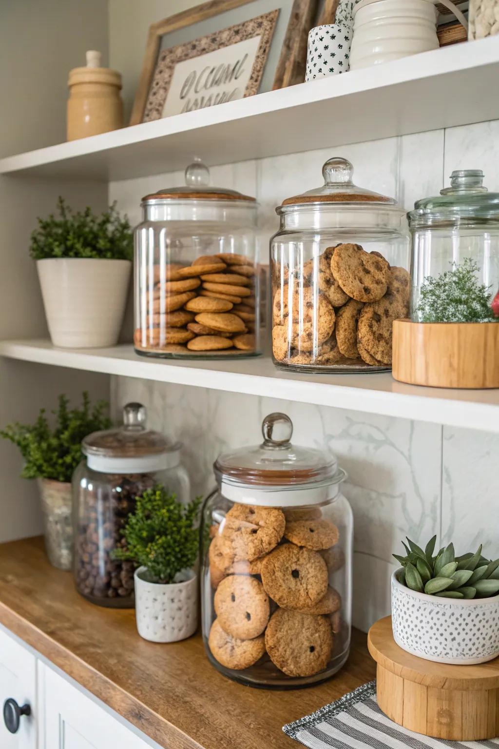 A stylish shelf layout featuring a range of storage treasures.