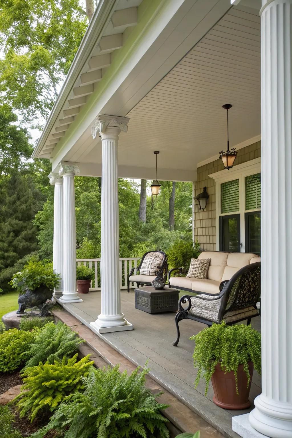 A gabled roof design offers timeless elegance and practical shelter for your porch.