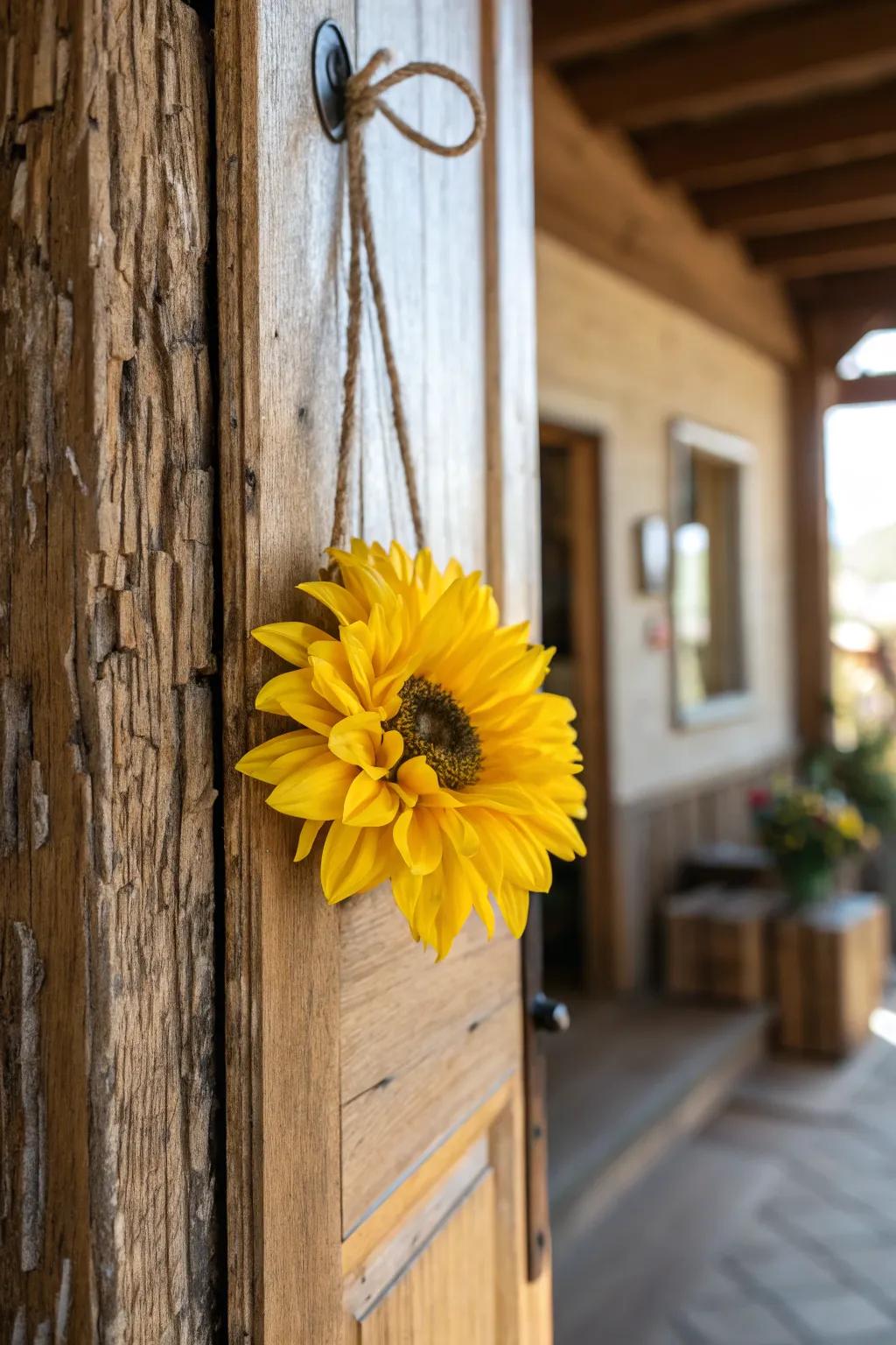 A cheerful sunflower door hanger that radiates warmth and happiness.