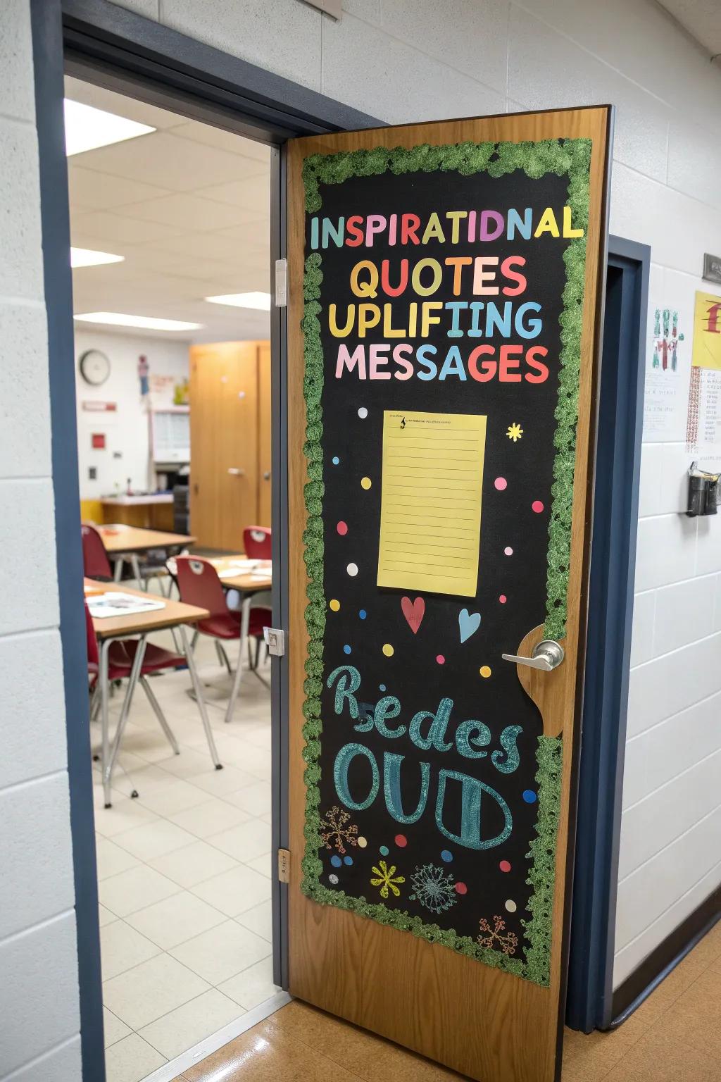 A door featuring motivational quotes to inspire students.