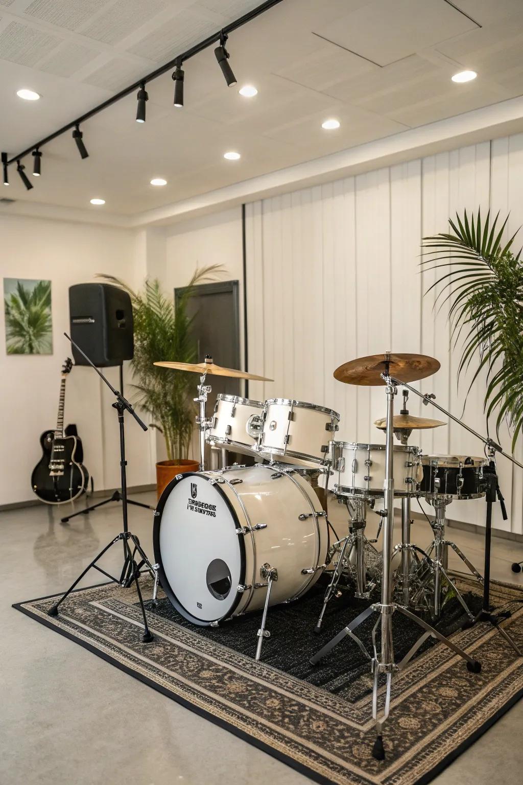 Center your drum kit to make it the focal point of the room.