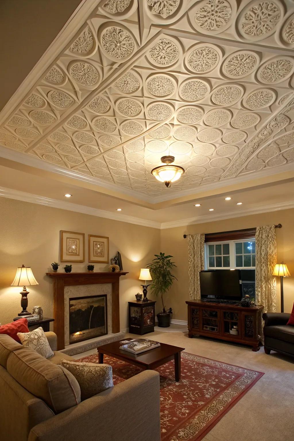 Geometric ceiling patterns bring modern elegance to your space.