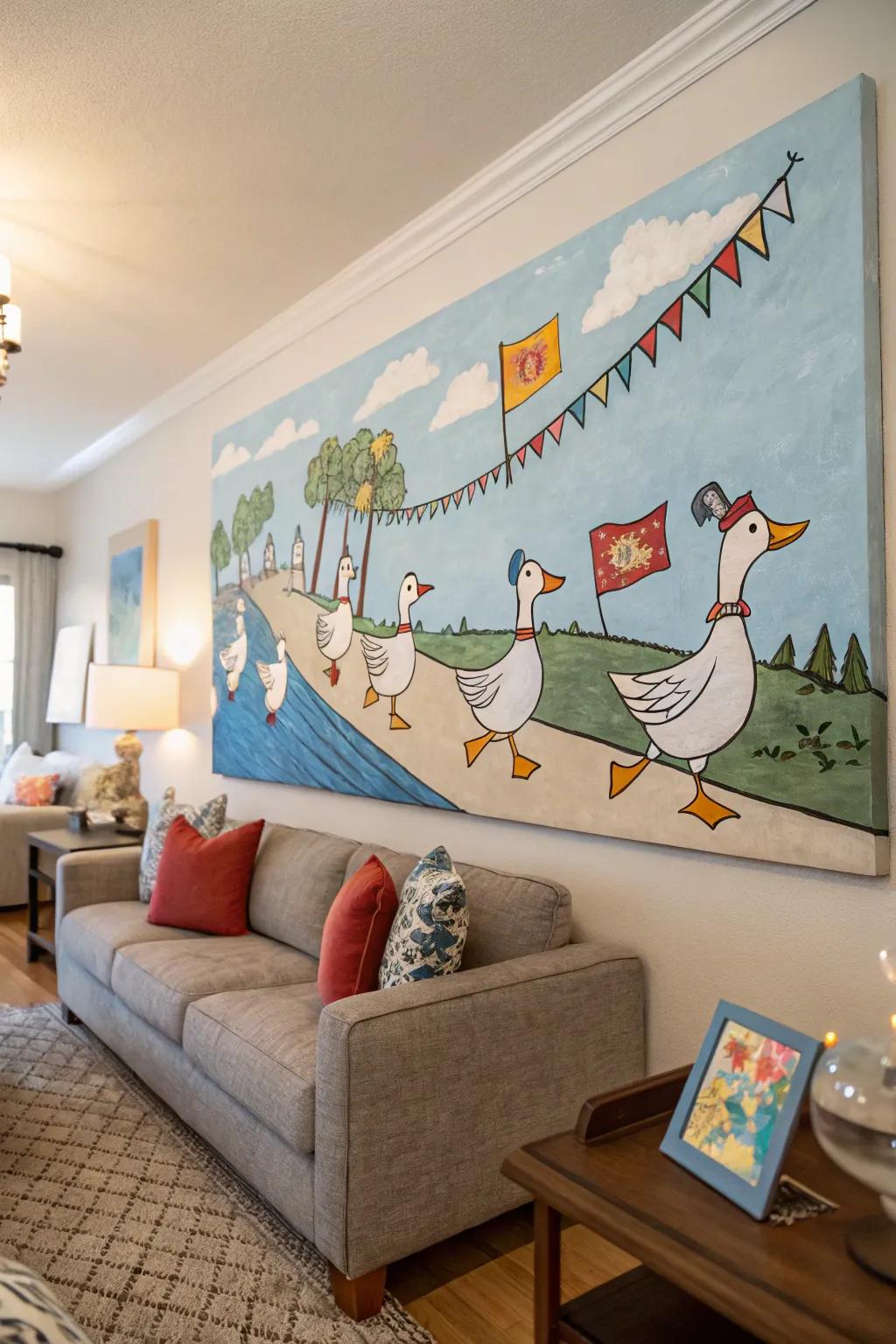 A whimsical duck parade adds playful charm to any space.