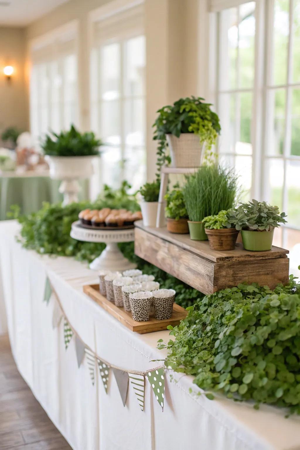 Abundant greenery establishes the mood for an organic baby shower.