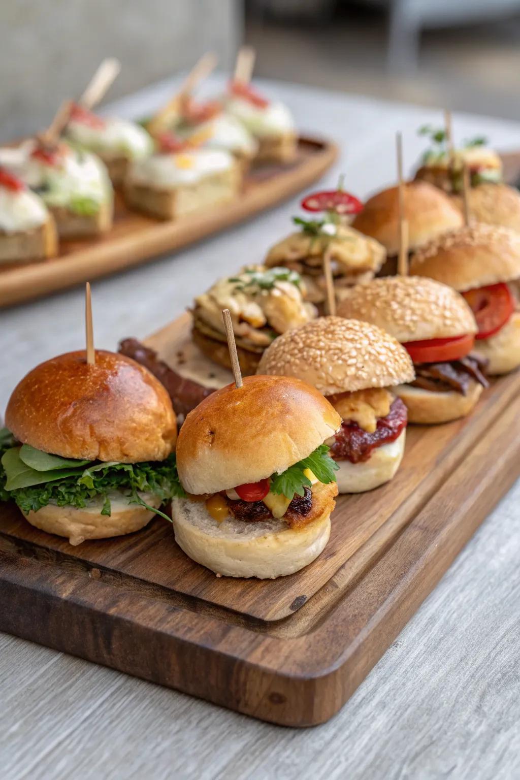 A tempting array of mini sandwiches and sliders, perfect for any elegant brunch.