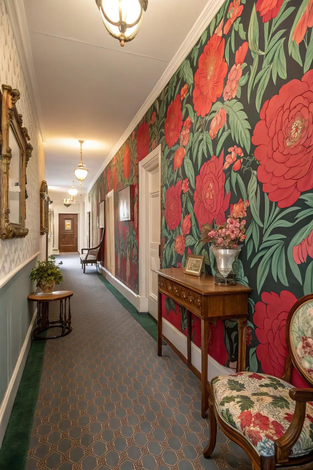 Bold floral patterns can make your hallway a truly inviting space.