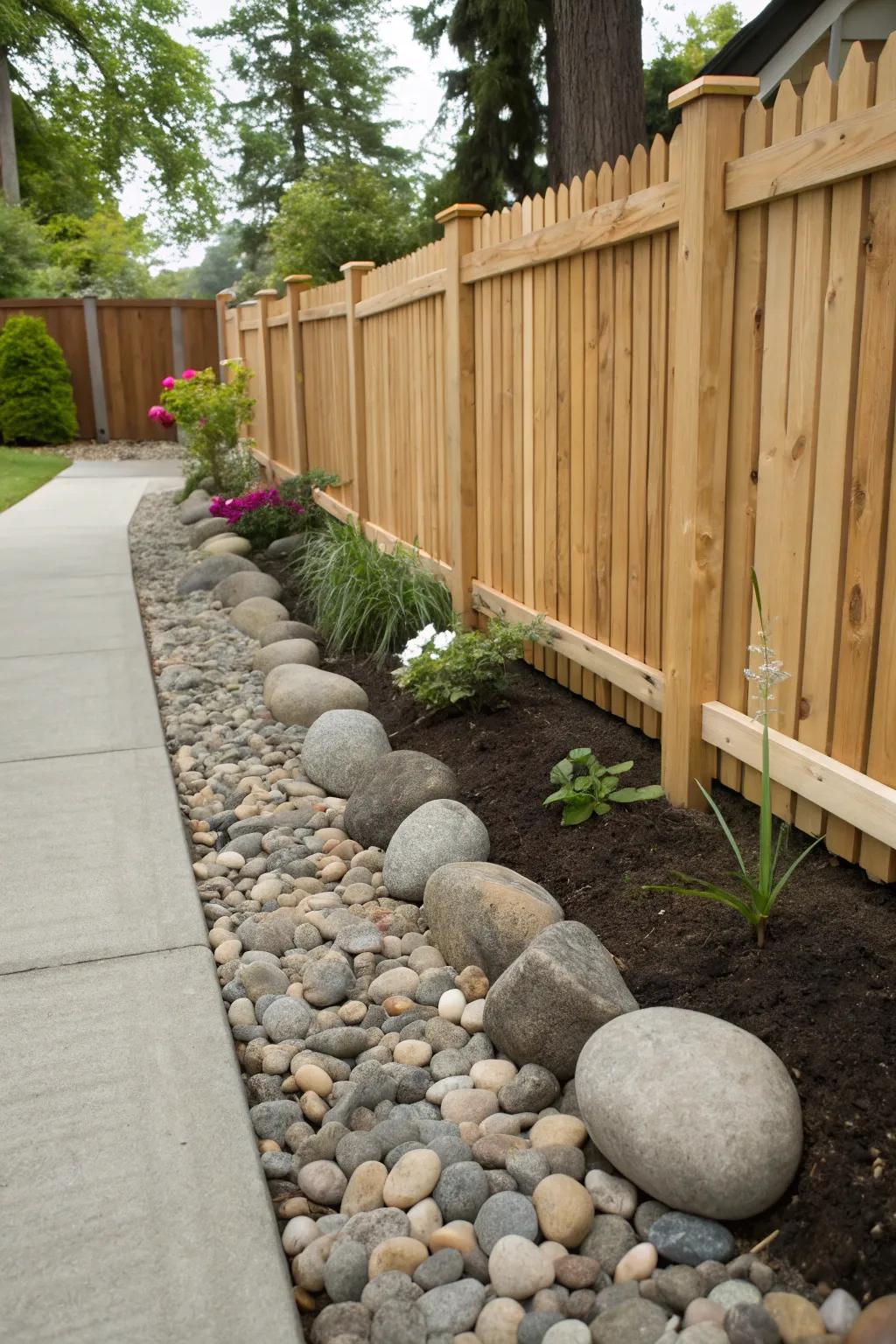 A stone border adds a touch of timeless elegance to any fence.