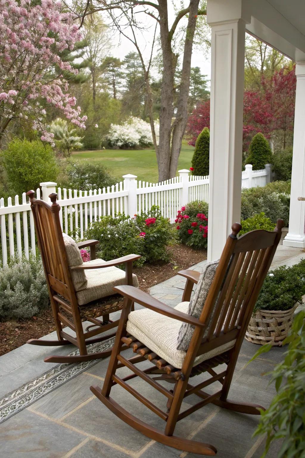 Classic rocking chairs offer a timeless charm and comfort.