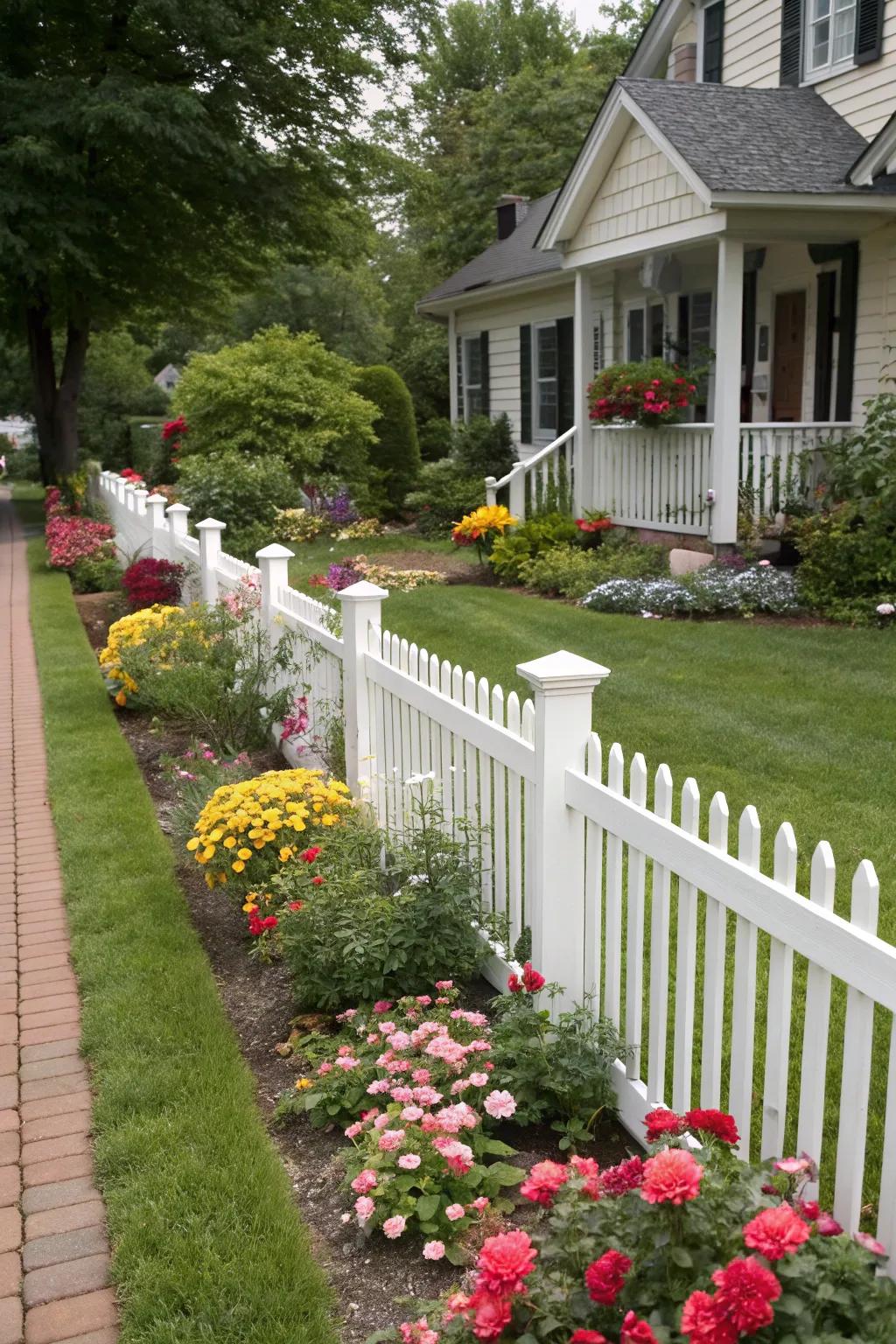 A classic white picket fence exudes timeless charm.