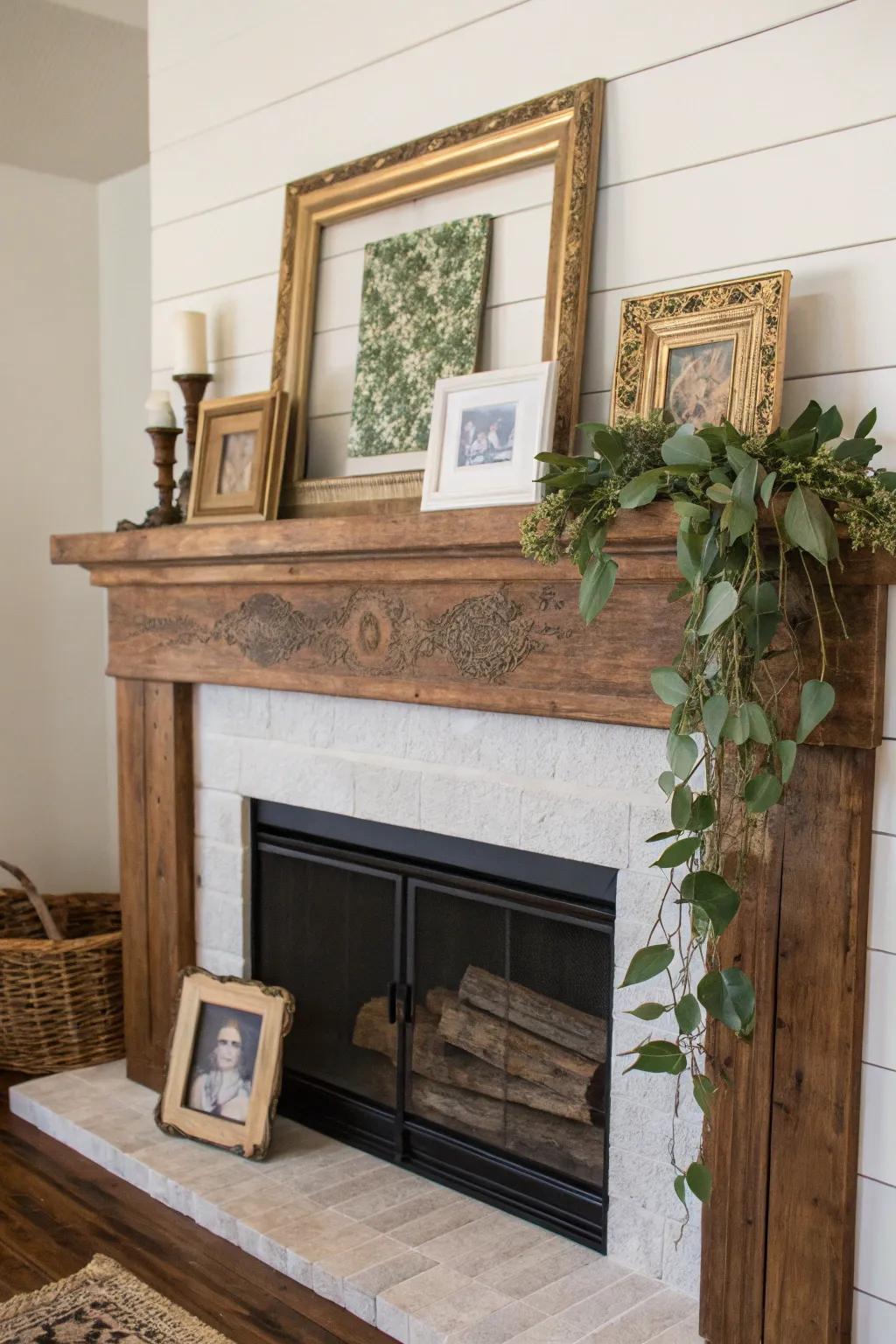 Rustic charm with natural wood and greenery.