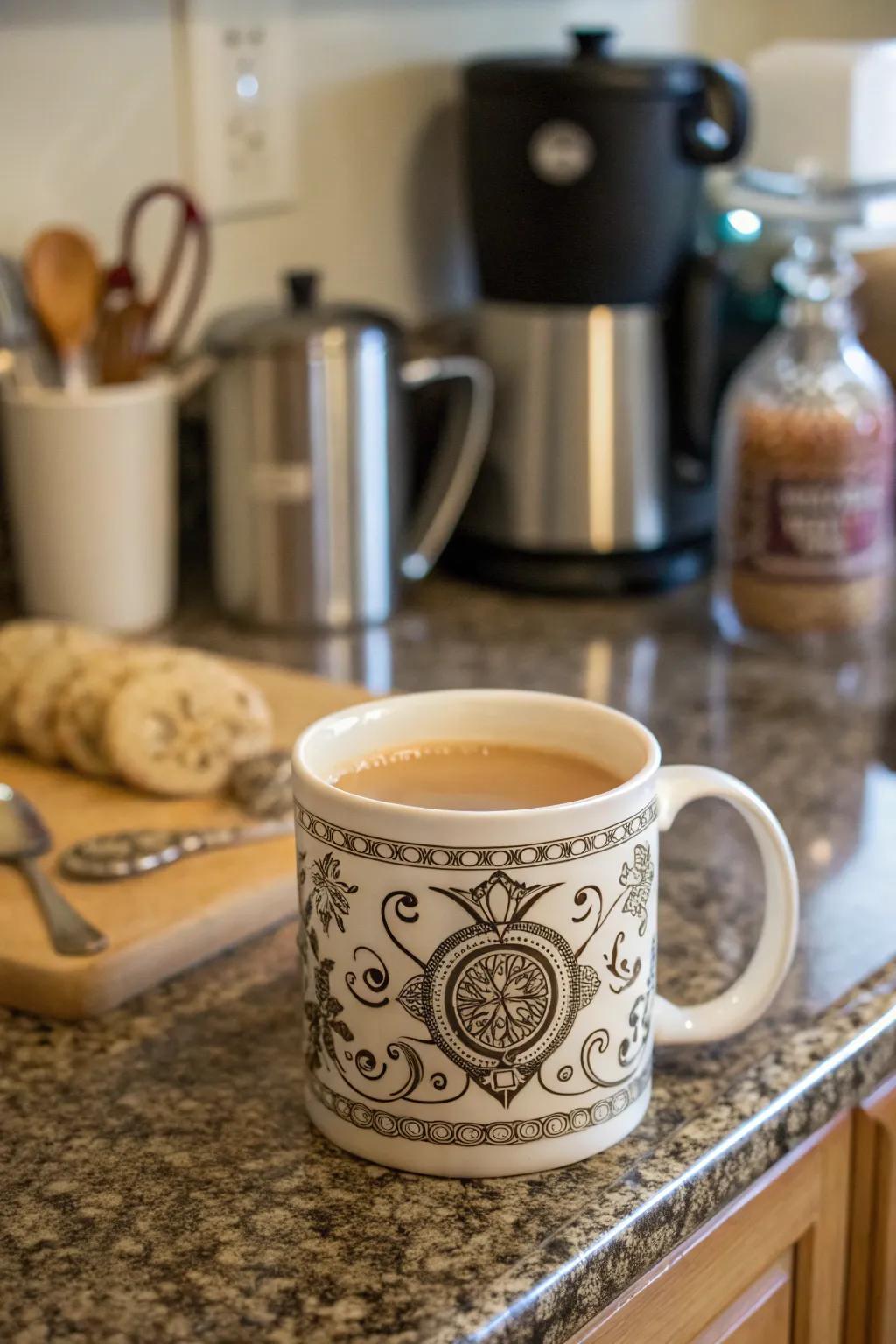 A custom mug filled with warmth, perfect for kicking off the day.