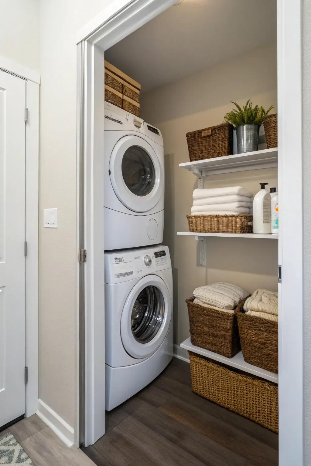 A compact and efficient stacked washer and dryer setup.