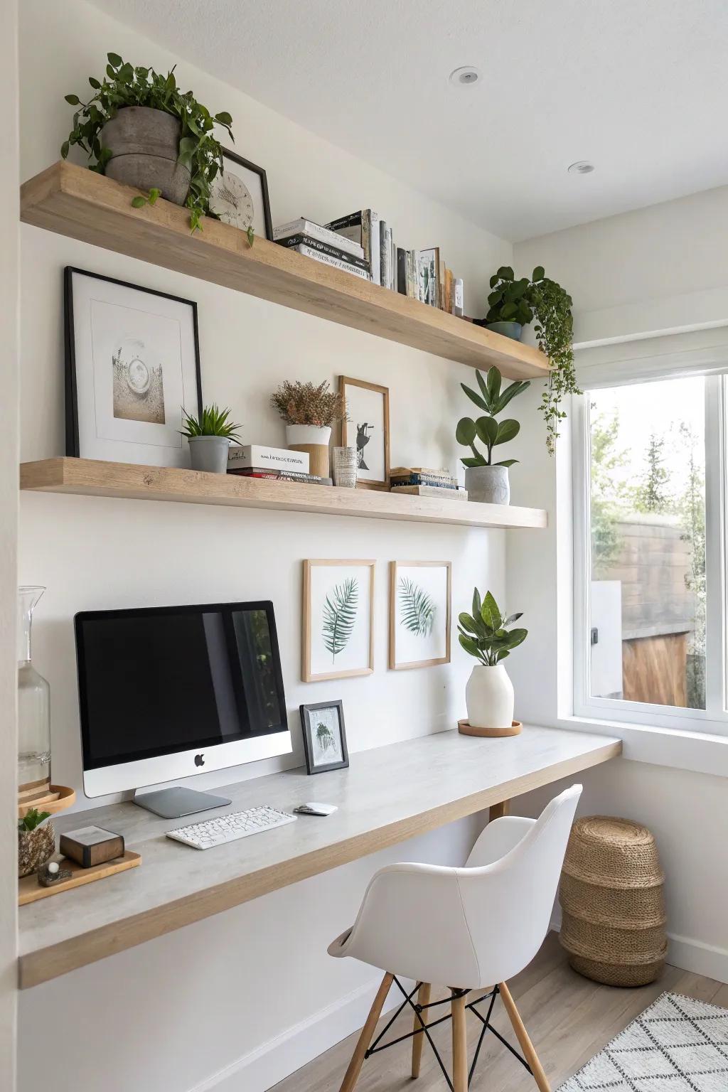 Floating shelves add elegance and free up valuable space.