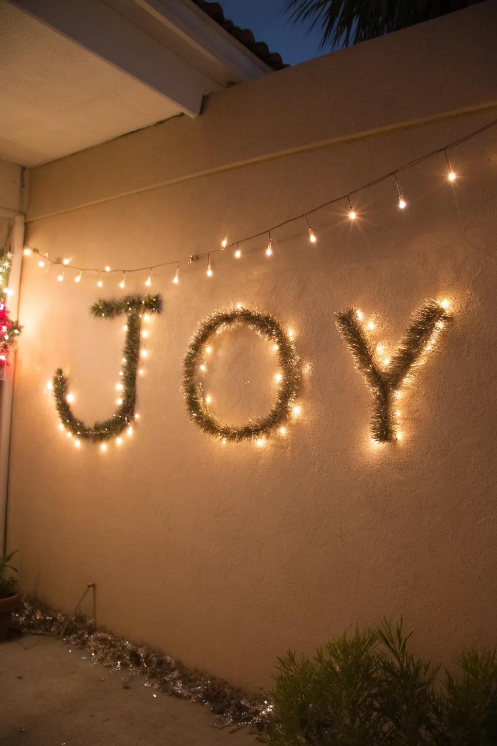 The word 'GRATITUDE' spelled out with glittery chain decorations for a merry touch.