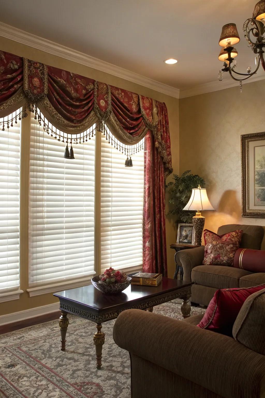 Traditional textile toppers provide warmth and dimension.