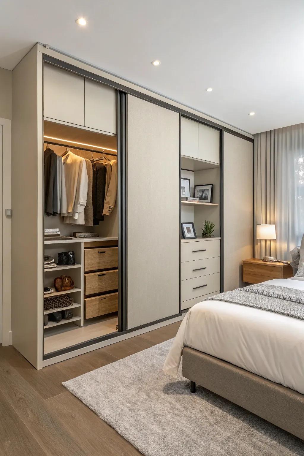 Sliding closets combine beauty with practicality.
