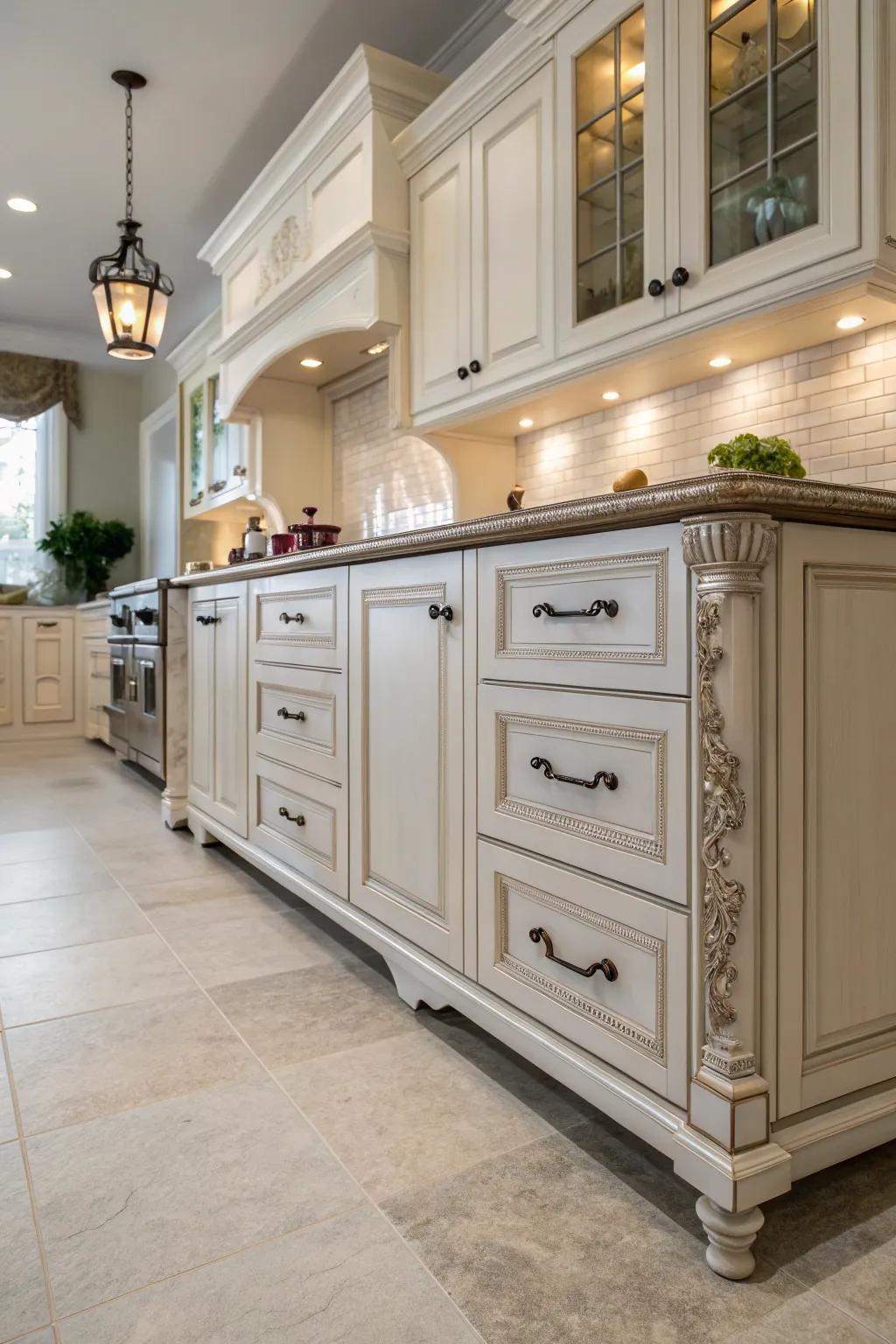 Bun feet add a touch of classic elegance to kitchen cabinets.