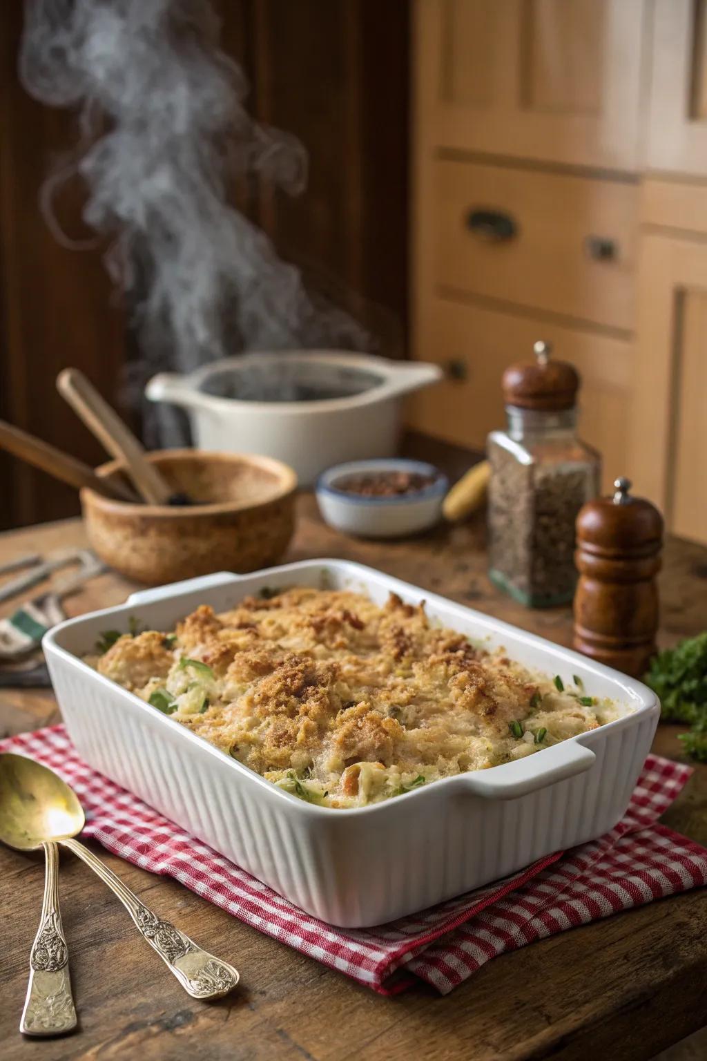 A quintessential creamy turkey casserole is always a crowd favorite.