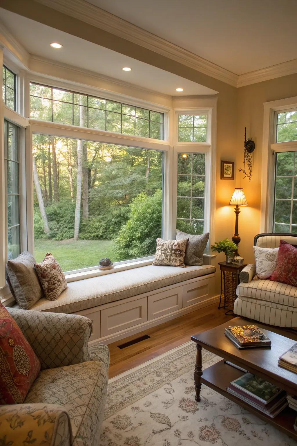 A bay window adds both charm and functionality to your living room space.