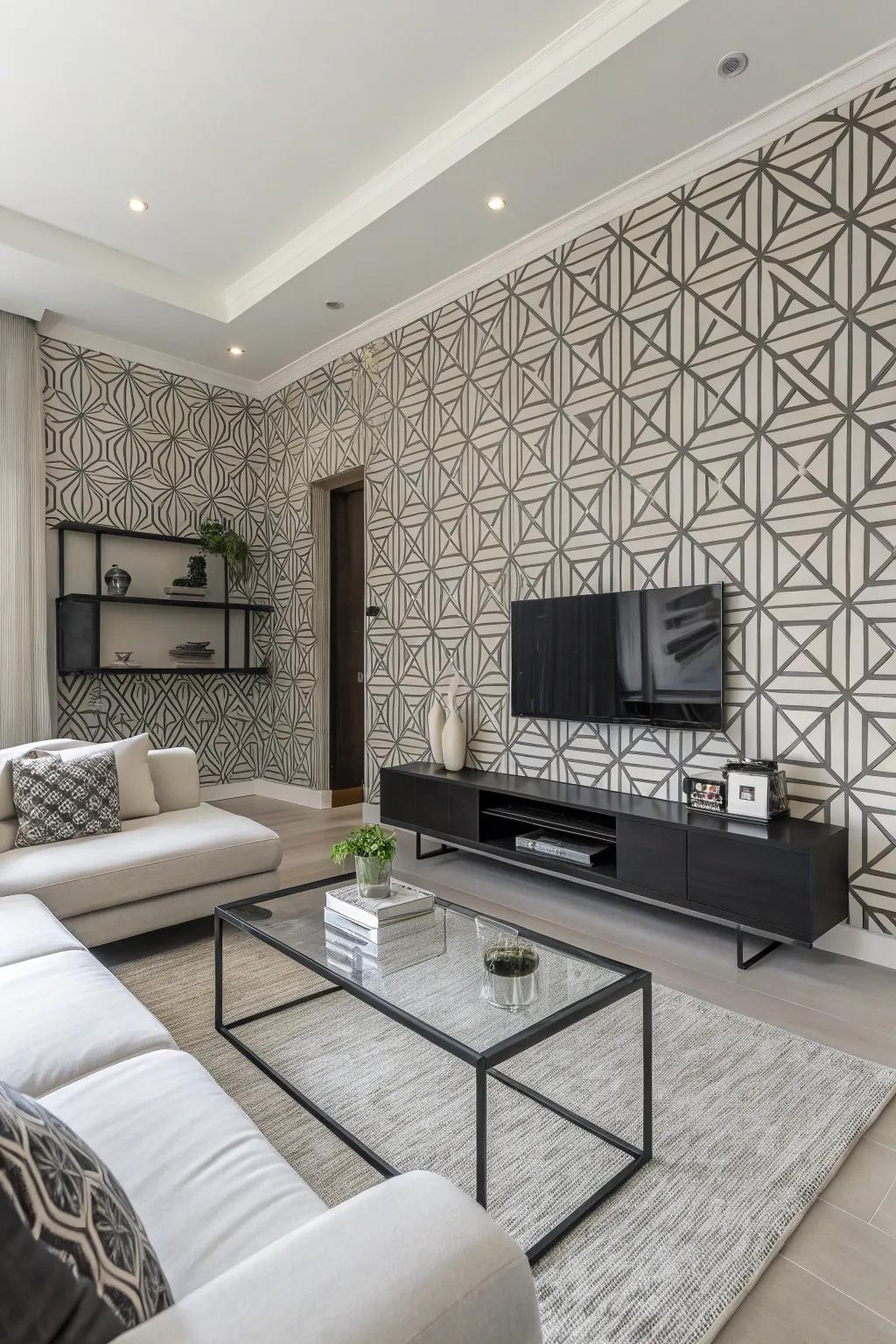 Geometric patterns bring a structured elegance to your living room.