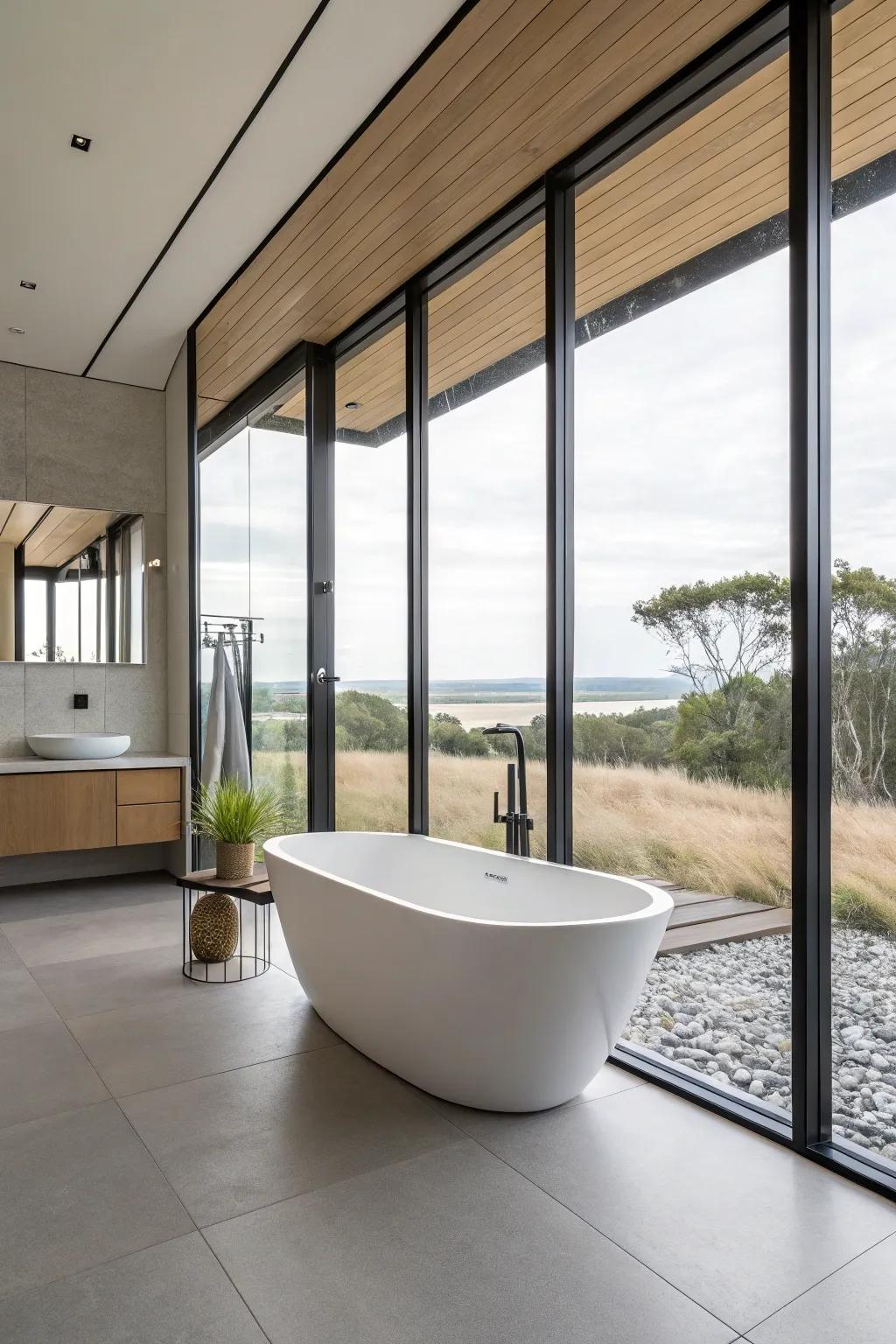 A bathroom featuring an open layout designed to maximize space and freedom.