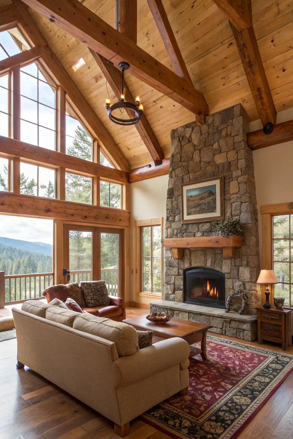 Natural stone and timbers are the soul of indoor mountain design.