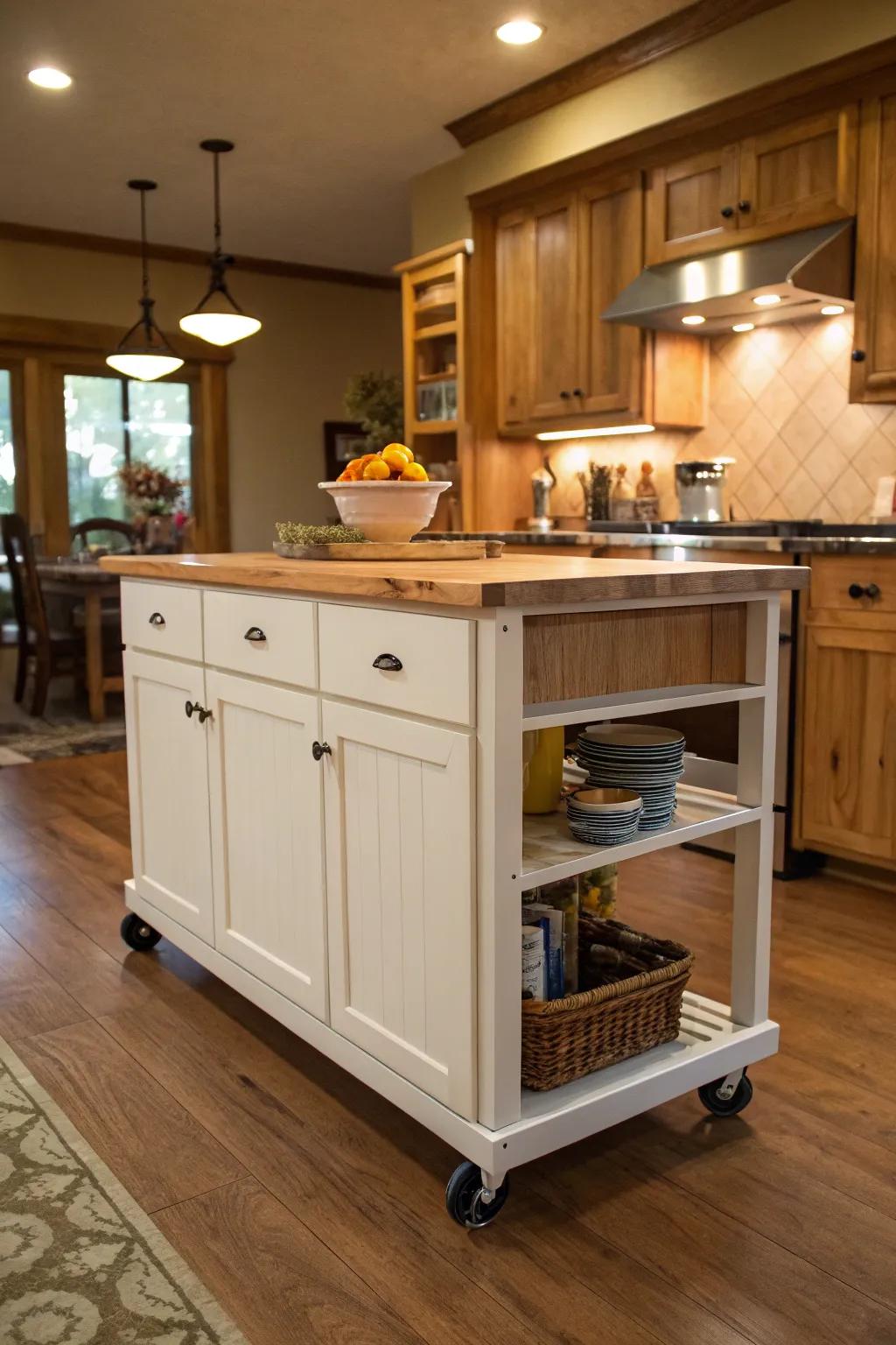 A wheeled kitchen island for ultimate flexibility