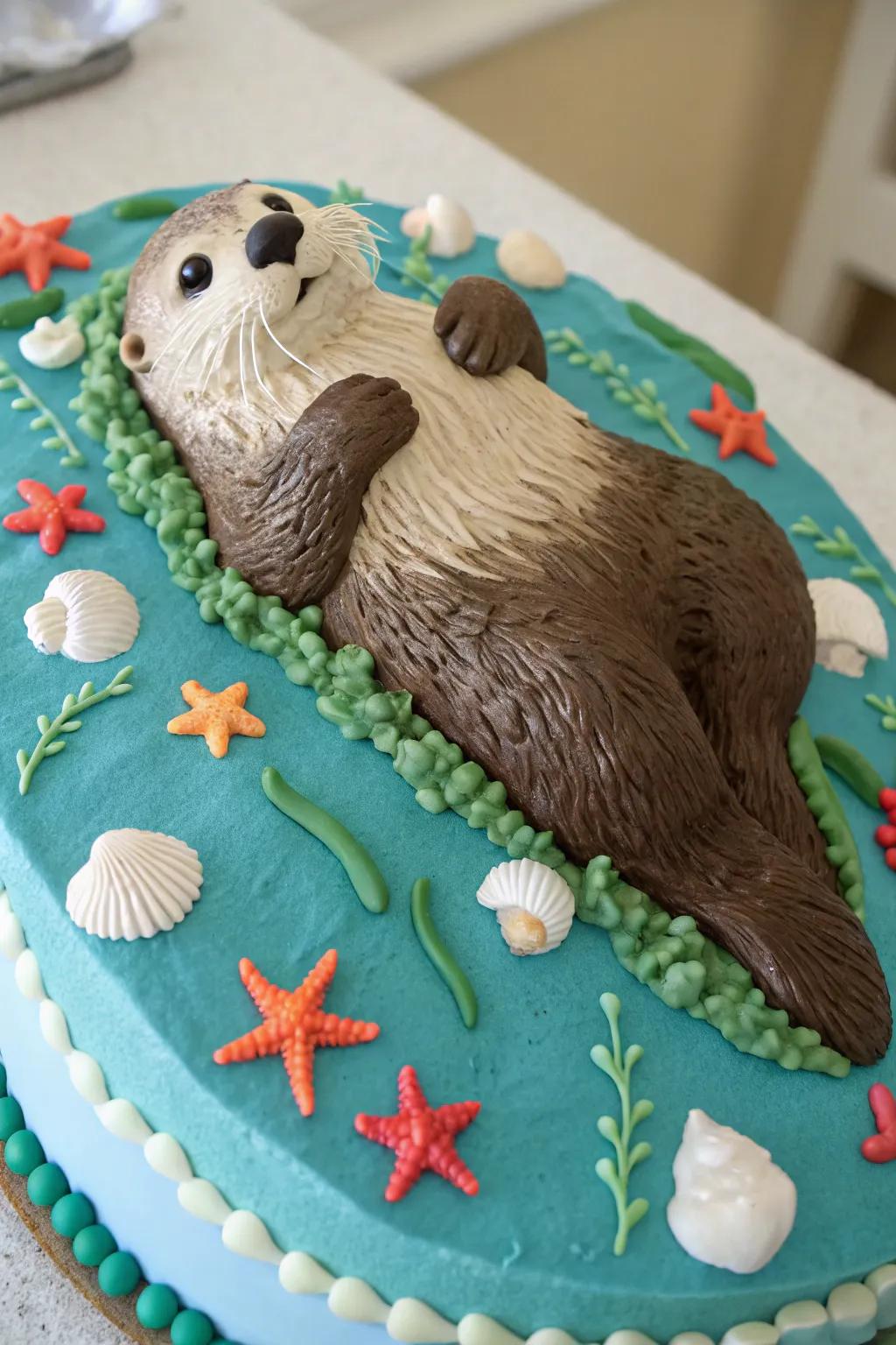 A 3D sculpted otter cake as a stunning centerpiece.