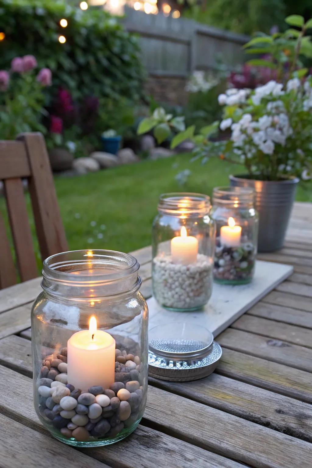 Mason jars make versatile and charming candle holders.