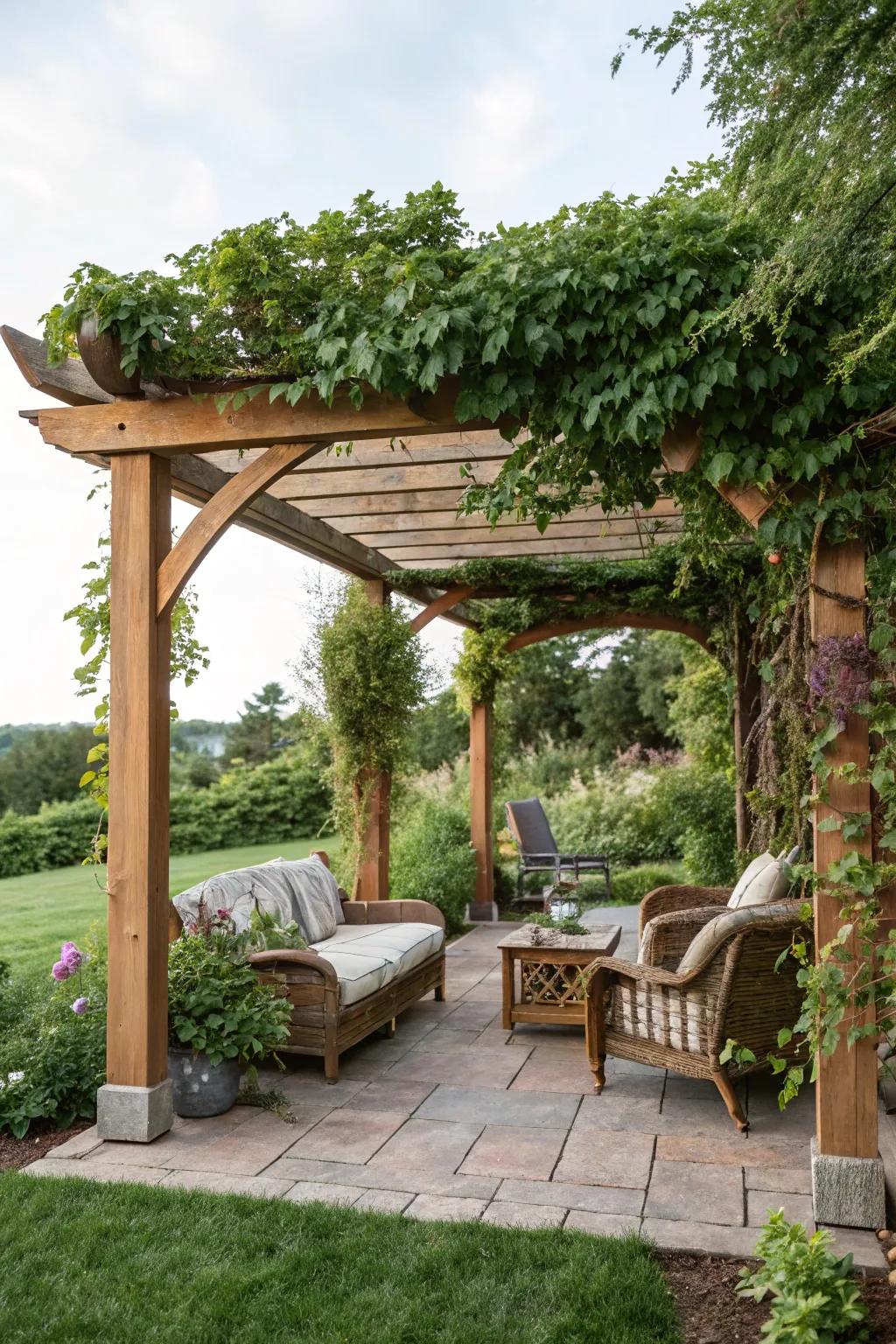 A classic pergola offers a blend of shade and sunlight.