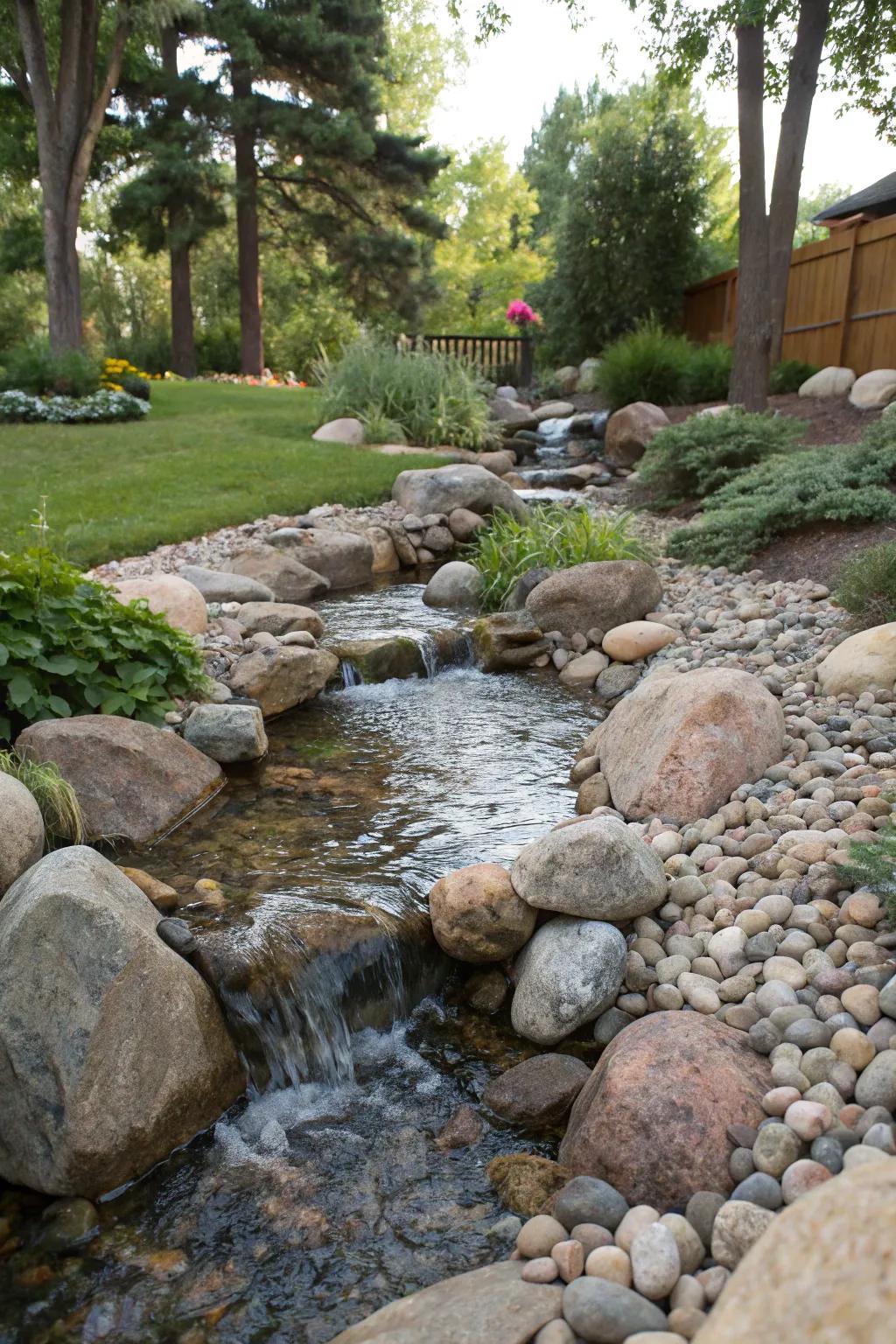 Natural stones create a seamless and timeless look for your stream.