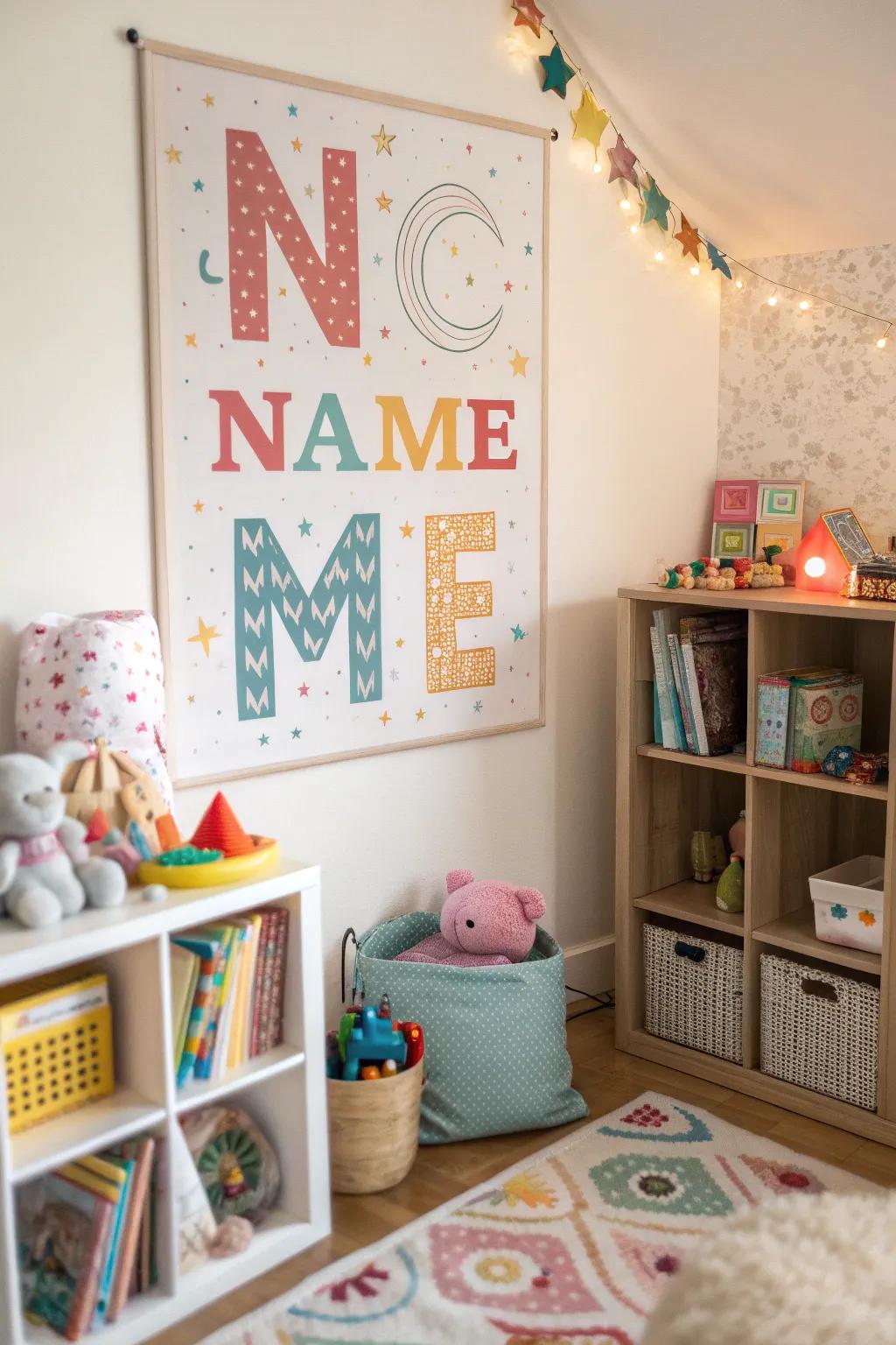 A personalized name poster adds a special touch to any child's room.