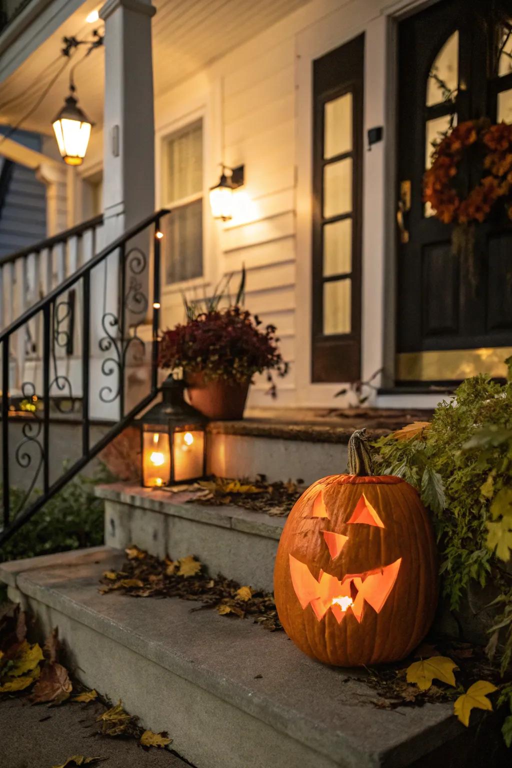 Traditional jack-o'-lantern with a timeless, toothy grin.